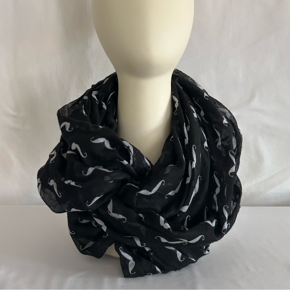 D&Y Black and White Mustache Infinity Polyester Scarf